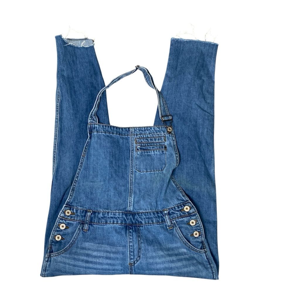 Kancan Los Angeles Denim Overalls Size L Medium Wash Adjustable Strap Raw Hem